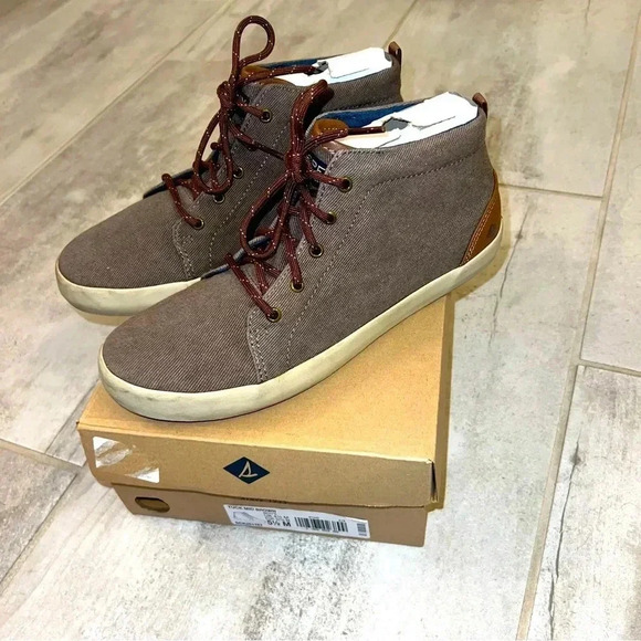 Kids Sperry Top Sider Mid Tuck Brown Sneaker Boot Tweed High Ankle Topsiders - Picture 1 of 6